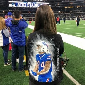 Hand painted denim jacket football player